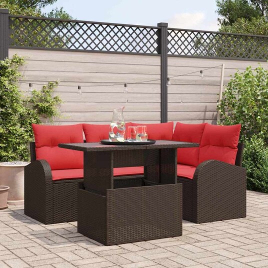 vidaXL Hagesofa Set 5 stk. 4 Antall seter Brun Poly rattan