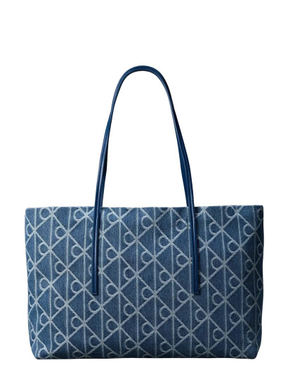 Calvin Klein Emblem Aop Denim Tote W/ Pouch Blue ONE SIZE