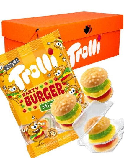 10 stk Trolli Party Burger Minis   Vingummi Mini Burger 1kg   Hel Eske