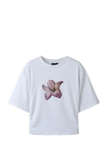 LMTD Nlfrebecflo Ss Rouched Short Top White 122 128