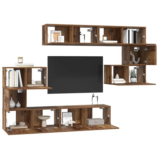 TV benksett 8 pcs Gammelt tre 80 x 30 x 30 cm Konstruert tre TV benksett 8 pcs Gammelt tre 80 x 30 x 30 cm Konstruert tre