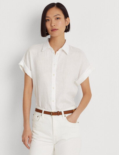 Lauren Ralph Lauren Relaxed Fit Linen Short-Sleeve Shirt - White - XS