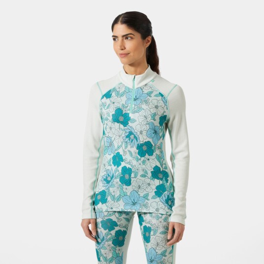 Helly Hansen Dame Lifa Merino Mellomvekt Undertrøye Med Halv Glidelås Og Mønster Blå Xs