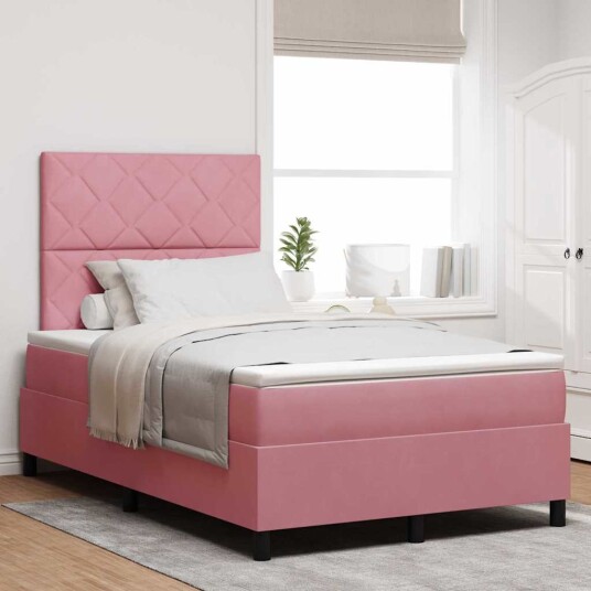 Box Spring Seng med Madrass & LED Rosa 120x200 cm Fløyel