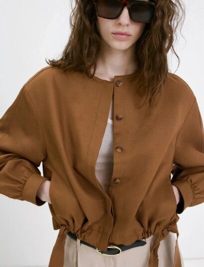 Mango Lyocell Jacket With Elastics   Brown   M