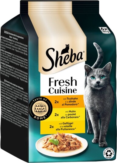 Sheba Våtfôr Fresh Cuisine Taste Of Rome Og Fjærkre I Saus Kylling Kalkun 6 X 50 G