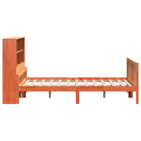 Seng med bokhylle uten madrass voksbrun 160x200 cm heltre 8721158609403