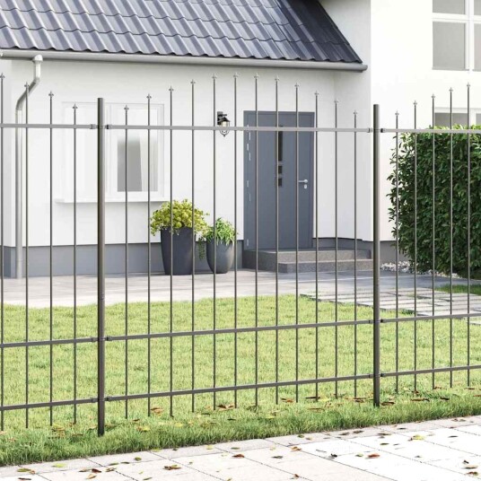 Hagegjerde med Bue Topp Grå 13,6x1,75 m i Stål