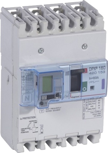Legrand DPX3 160 Termisk Sikring + Jordfeil 4P 63A 50kA