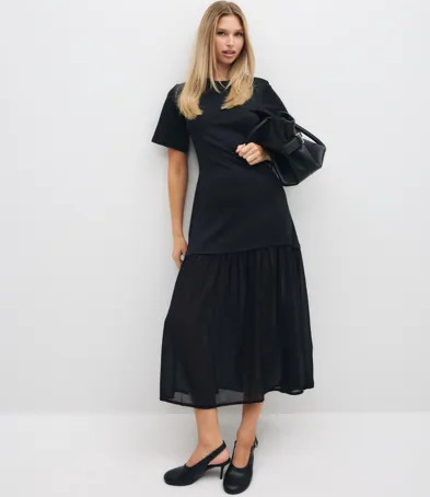 Vero Moda Svart Vmbrenda 2/4 O Neck Ankle Dress Jrs