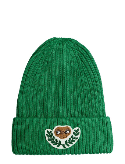 Mini Rodini E.t Patch Knitted Rib Fold Up Hat   Green   52/54