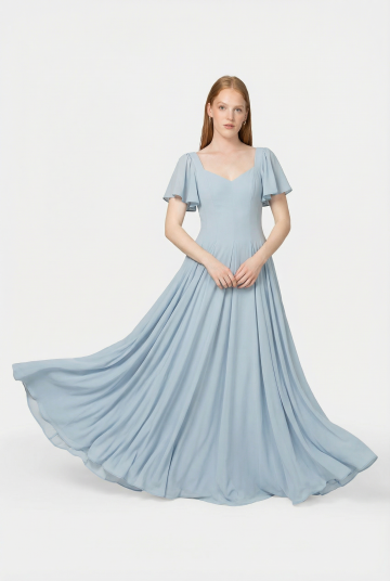 Murlongcres. Alette Maxi Dress Flutter Sleeves Powder Blue