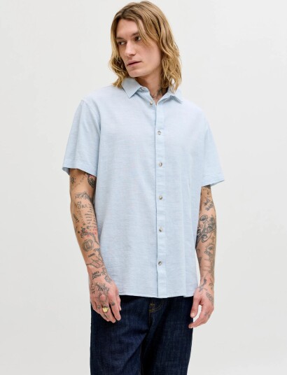 Jack & Jones Jjesummer Linen Blend Shirt S/S Sn   Blue   S