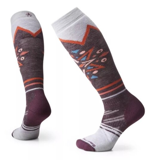 Smartwool Ski Full Cushion Mountain Snowflake Pattern Over The Calf Socks, Dame Bordeaux S (34-37)