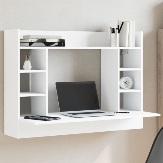 Veggmontert skrivebord hvit 105x48x75 cm konstruert tre Veggmontert skrivebord hvit 105x48x75 cm konstruert tre