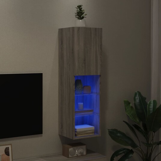 vidaXL TV-benk med LED-lys grå sonoma 30,5x30x102 cm 8721012256095 vidaXL TV-benk med LED-lys grå sonoma 30,5x30x102 cm 8721012256095