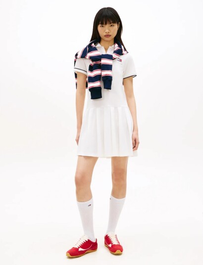 Tommy Jeans Tjw Badge Pleat Pique Dress Ext   White   XS