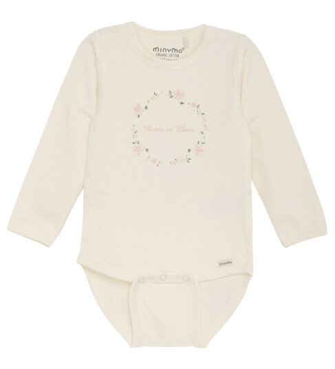 Minymo Body L/æ Eggnog m. Blomsterkrans 50 Langermet Body Hvit