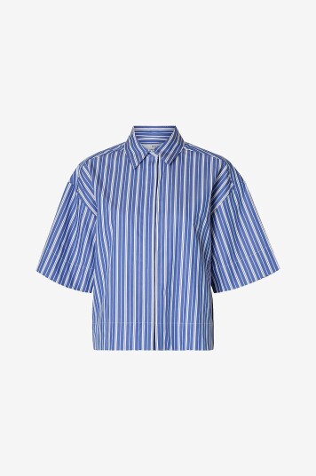 Selected Femme Skjorte slfFia 2/4 Cropped Striped Shirt B Blå