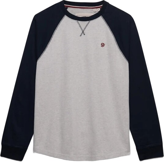 Superdry Vintage Athletic Baseball Top   BROOKLYN GREY MARL/NAVY   S