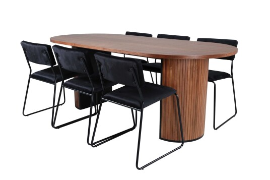 Venture Design Bianca & Kenth spisegruppe Svart/natur 6 stoler & bord 200 x 90 cm