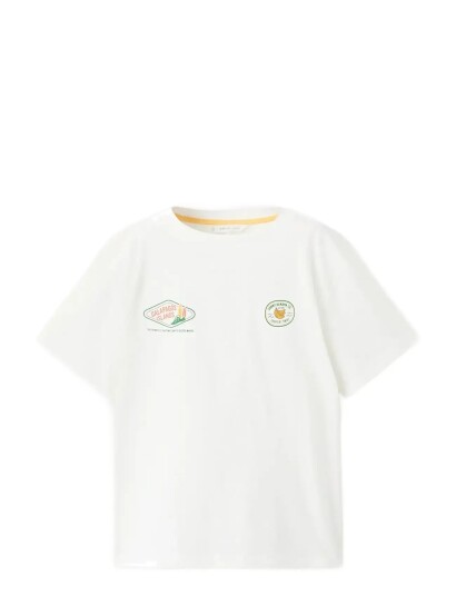 Mango Printed Cotton Blend T Shirt   White   9 10