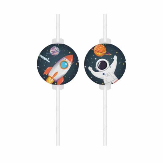 Papirsugerør Med Dekor Verdensrommet Rocket Space Pk/4 Papirsugerør Med Dekor Verdensrommet Rocket Space Pk/4