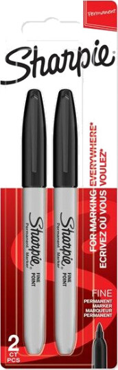 Sharpie Permanent Markers  Fine Point  Svart  2 Count