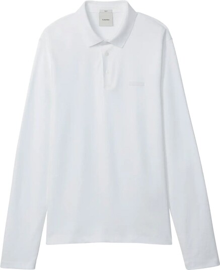 Calvin Klein Ls Slim Supima Logo Patch Polo   BRIGHT WHITE   XXL