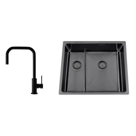 Kjøkkenvask Nordic Tech Titan 53 KHX Nickel med Kjøkkenbatteri Steel Accent Square D
