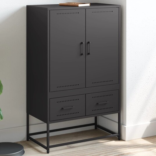  Highboard svart 68x39x111,5 cm kaldvalset stål
