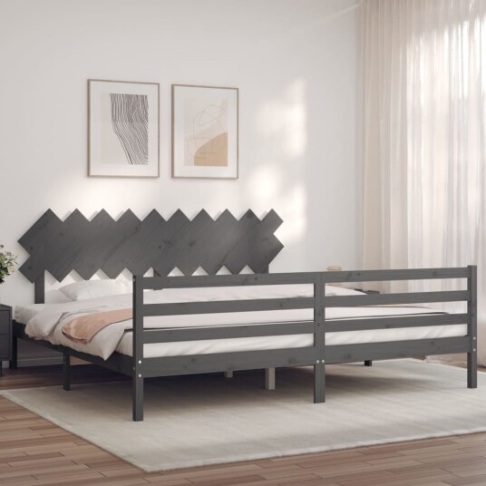 vidaXL Sengeramme med hodegavl grå 200x200 cm heltre