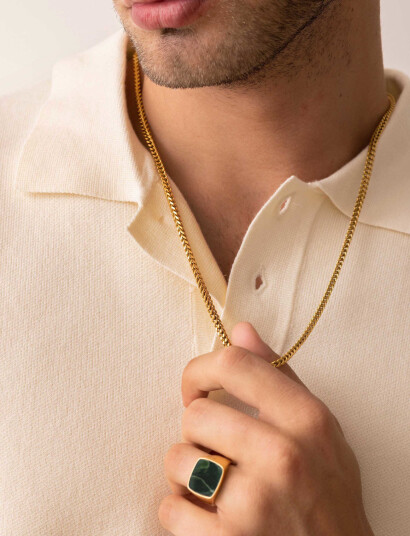 Nialaya Men"s Squared Gold Chain   Gold   ONE SIZE 59 cm