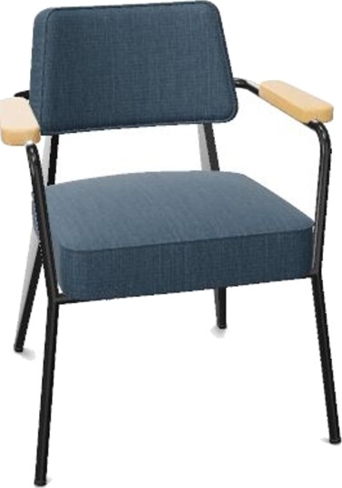 Vitra Fauteuil spisestol Tress stål blå melange/naturlig eik/dyp Sort