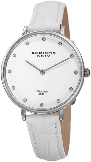 Akribos XXIV Dameklokke AK933SS BX Hvit/Lær Ø35 mm
