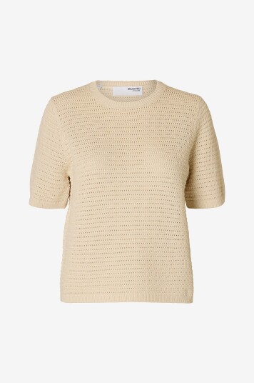 Selected Femme Topp slfVinna SS Structure Knit O neck Grå