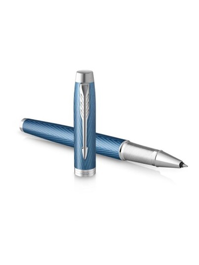 Parker IM Rollerball Pen  Premium Blå Grey with Chrome Trim  Fine Point with Svart Ink Refill  Gift Box
