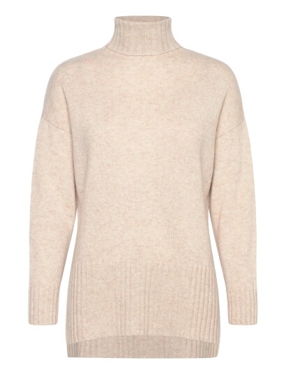 Davida Cashmere Turtleneck Oversized Slits Beige S Davida Cashmere Turtleneck Oversized Slits Beige S