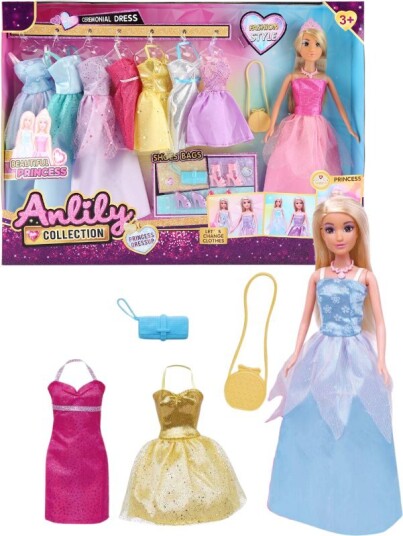 Anlily Collection dukke med flere kjoler og tilbehør