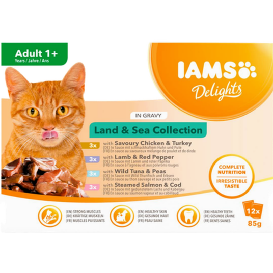 Delights Multipack Land & Sea Gravy 72 X 85 G Katt Kattefôr Våtfôr Iams