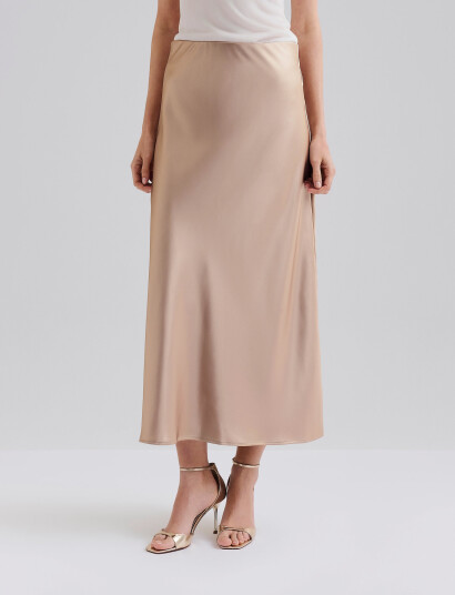 Malina Aubree Satin Midi Skirt Gold L Malina Aubree Satin Midi Skirt Gold L