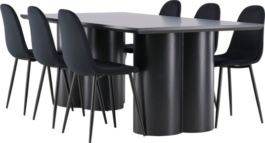 Olivia Spisegruppe 210 cm Rektangulær med 6 Polar stoler - Sort/Sort