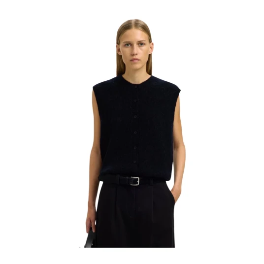 Selected Slflulu Sl Button O Neck Vest Noos   Navy   L