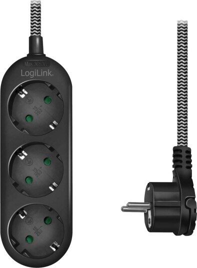 LogiLink 3-veis Strømuttak med 1,5m Tekstilkabel