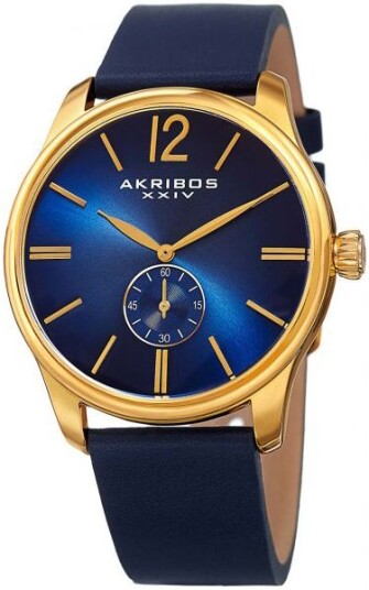 Akribos XXIV Herreklokke AK916YGBU Classic Blå/Lær Ø44 mm Akribos XXIV Herreklokke AK916YGBU Classic Blå/Lær Ø44 mm