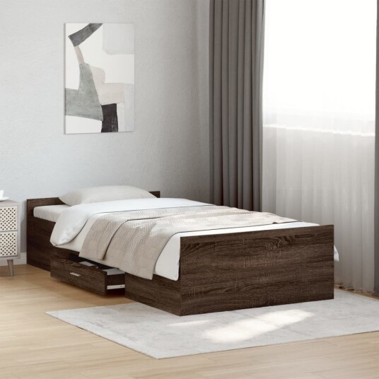 Sengeramme med skuffer brun eik 75x190 cm konstruert tre 8721102620089