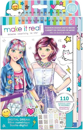 Make It Real Fashion Design Skissebok - Digital Dream, Inkludert Stensiler Og 110 Klistremerker - Flerfarget (6+ År)