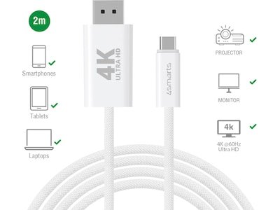 4smarts USB-C til Displayport kabel 2m (hvit) 4smarts USB-C til Displayport kabel 2m (hvit)