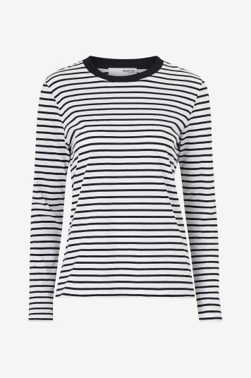 Selected FEMME - Topp slfEssential LS Striped O-neck Tee - Hvit