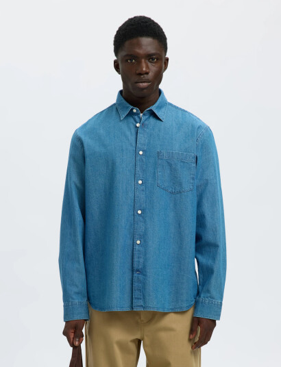 Selected Slhregcarlo Denim Ls Shirt Noos - Blue - S